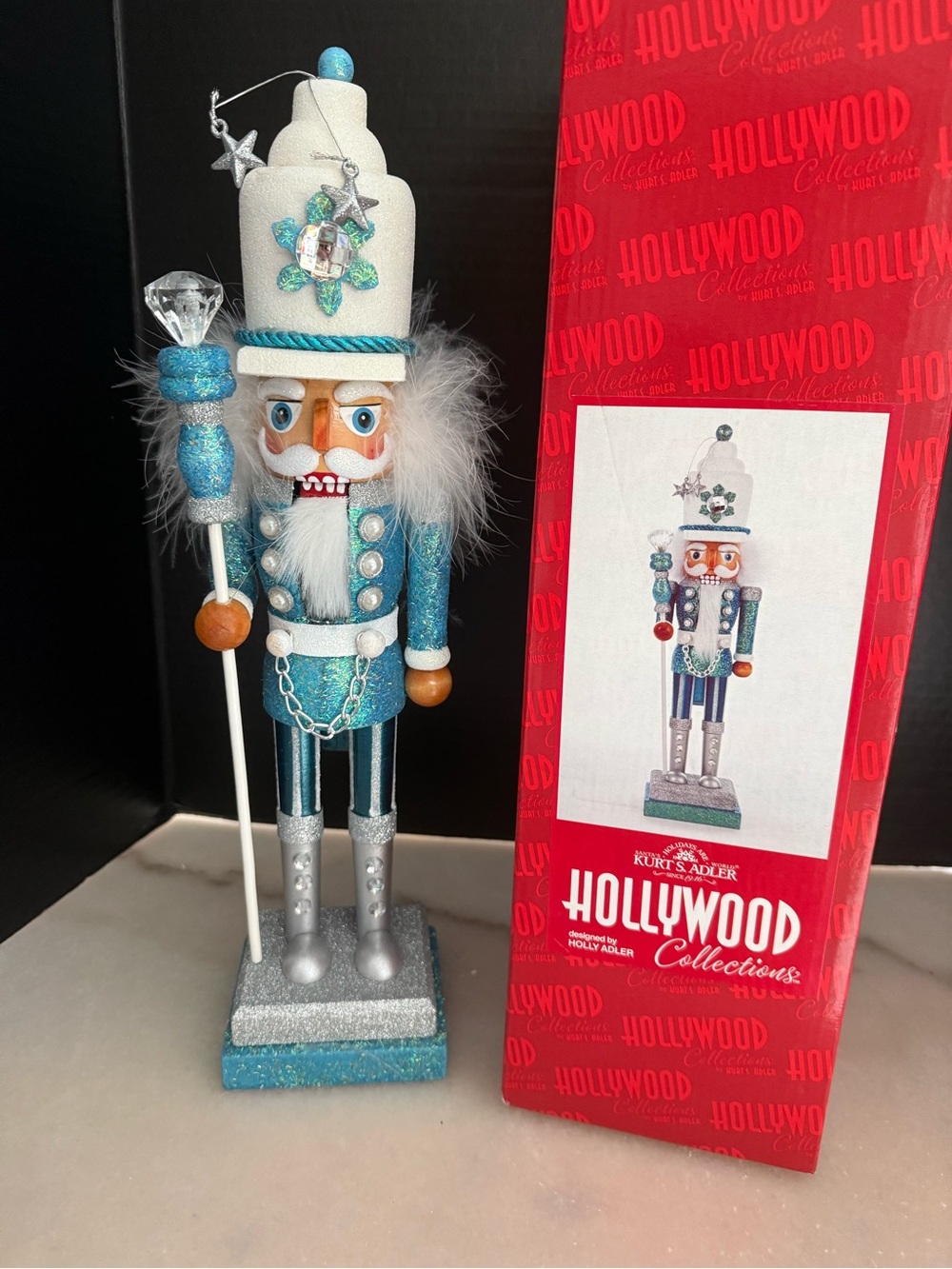 KURT S. ADLER HOLLYWOOD COLLECTION 17" TURQUOISE BLUE NUTCRACKER + ORIGINAL BOX